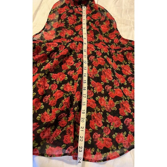 Y2K Sheer Red Roses Floral Babydoll Tiered Whimsigoth Sleeveless Top S - Picture 7 of 7